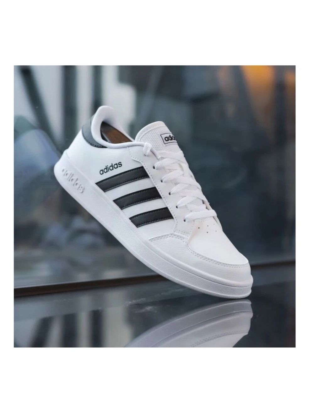 adidas White and Black Low-Top Three-Stripe Sneakers